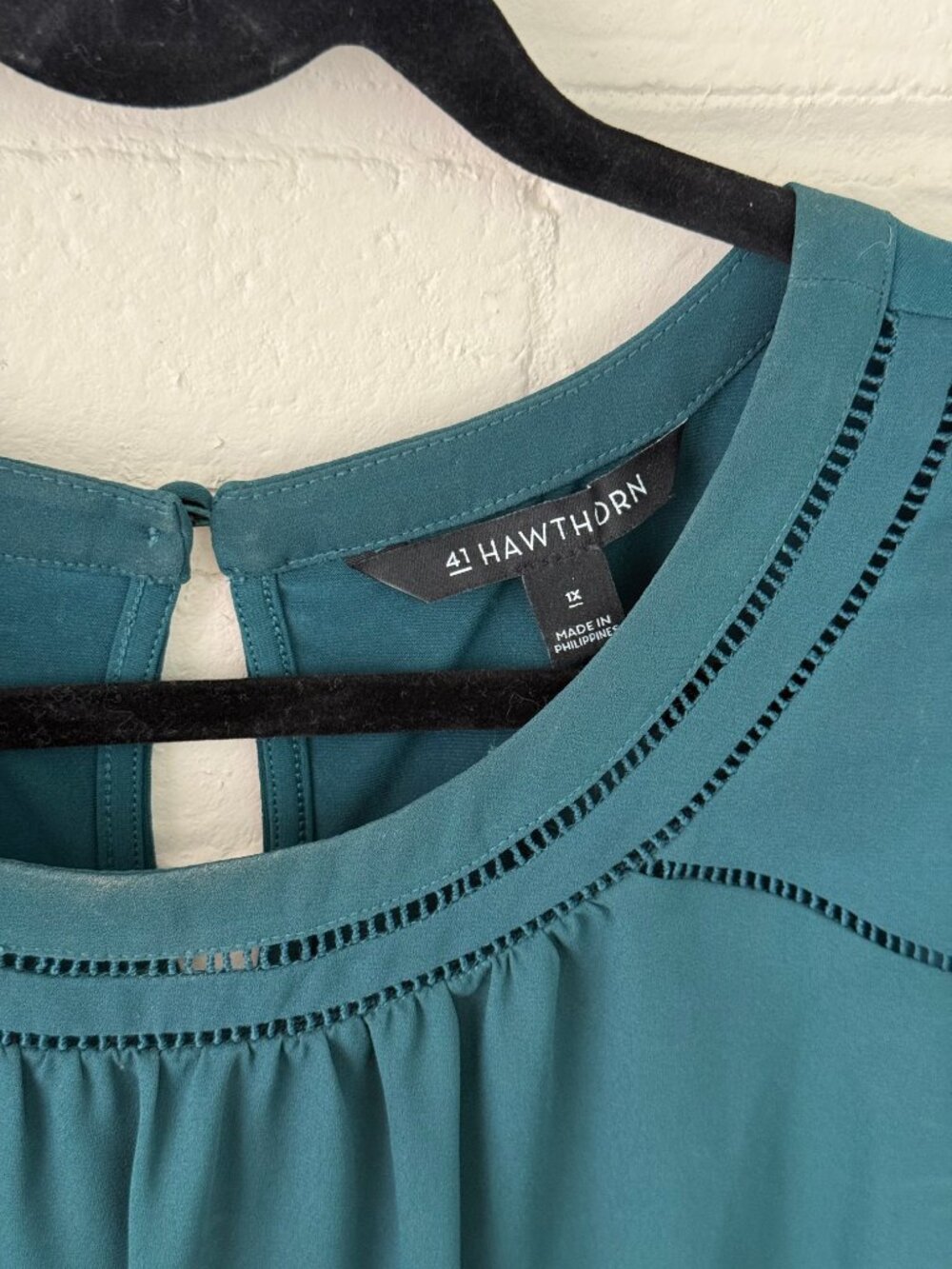 41 Hawthorn | Teal Lace Detail Tank Blouse | 1X - Picture 5 of 10